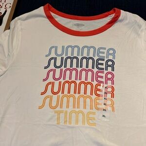 Brand new xl t with tags, cream colored with orangeon collar and sleeves